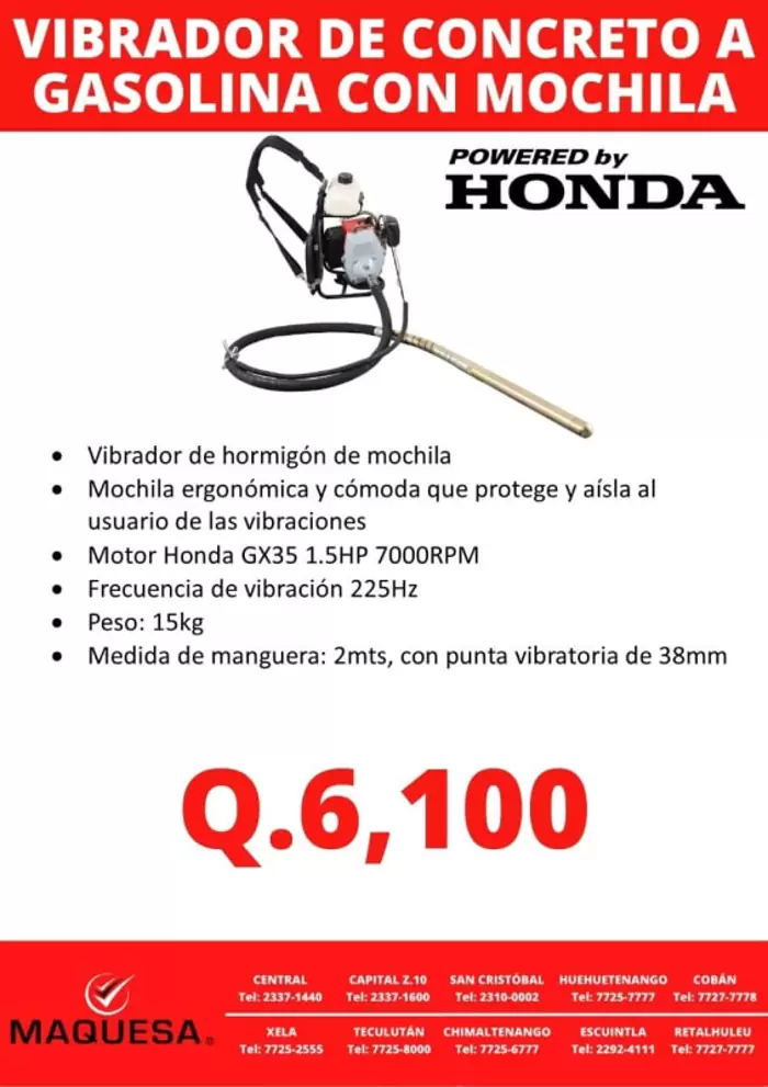 Q6,100 Herramientas a gas | vibrador de concreto a gasolina con mochila